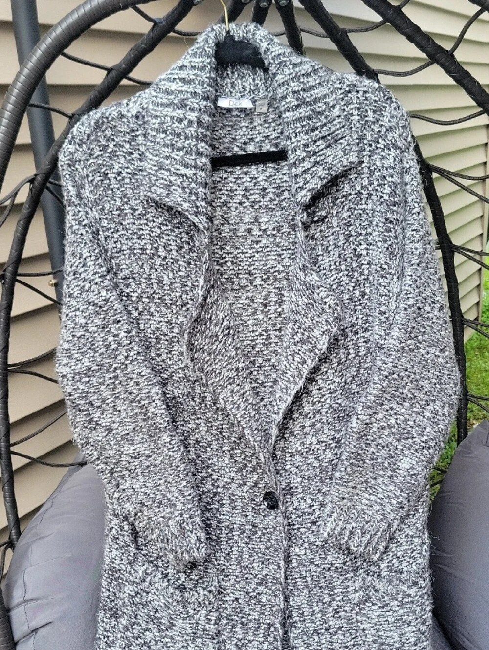 Dex Marled Black & White Long Cardigan Sweater - Picture 5 of 7